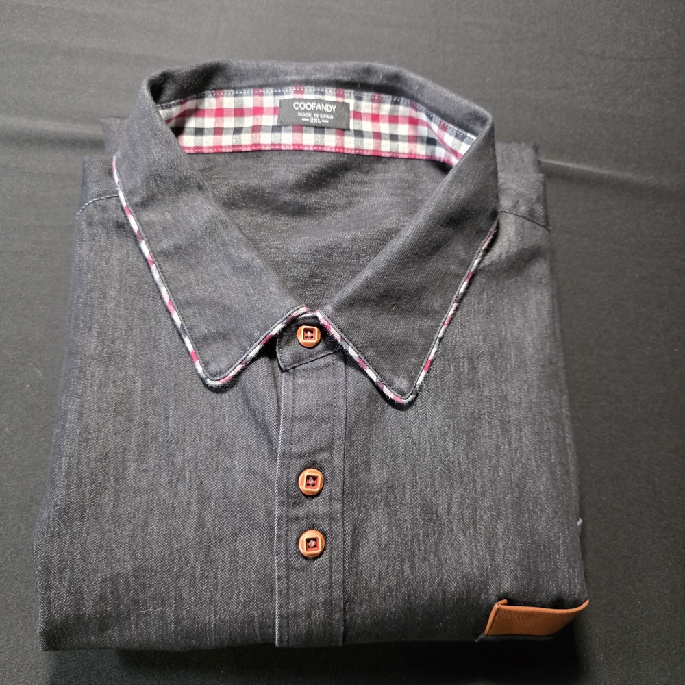 Coofandy‎ Men's Black Long Sleeve Shirt w/ Red Accents, Unique Button Layout 2XL